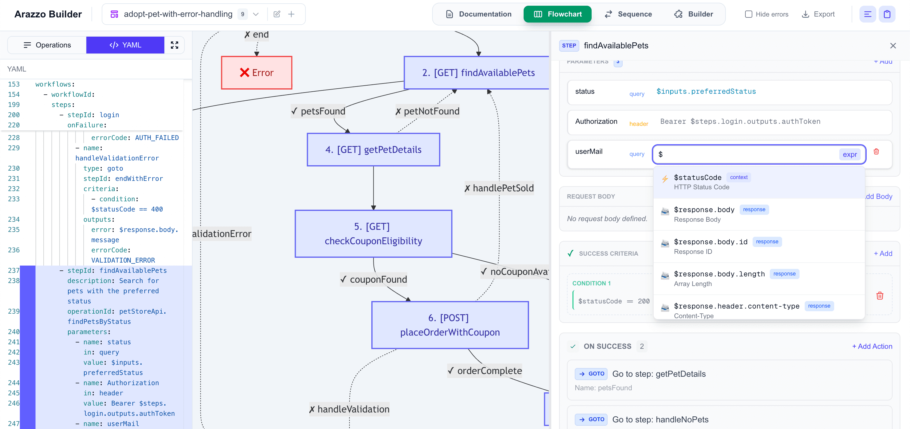 Arazzo Builder - Interactive Workflow Editor